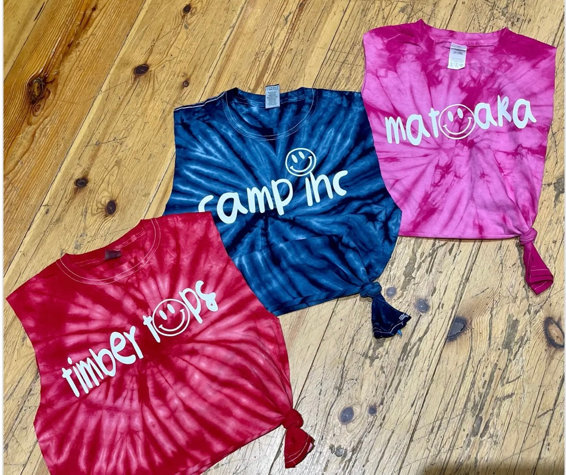 Camp Tie Dye Smile Name Side Tie Tank